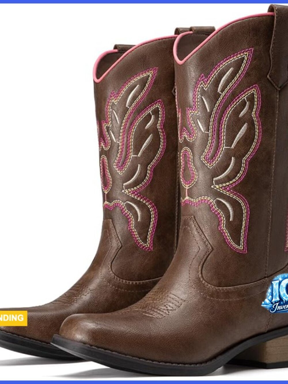 Faux Leather Mid Calf Western Boots Square Toe Pull On Chunky Heel